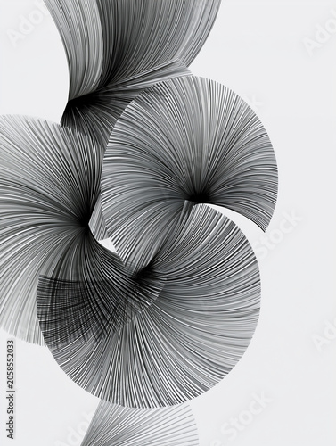 Abstract Geometric Composition with Overlapping Radial Line Patterns in Grayscale