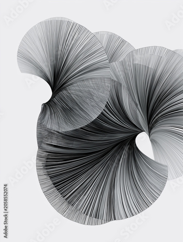 Abstract Geometric Composition with Overlapping Radial Line Patterns in Grayscale