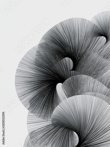 Abstract Geometric Composition with Overlapping Radial Line Patterns in Grayscale