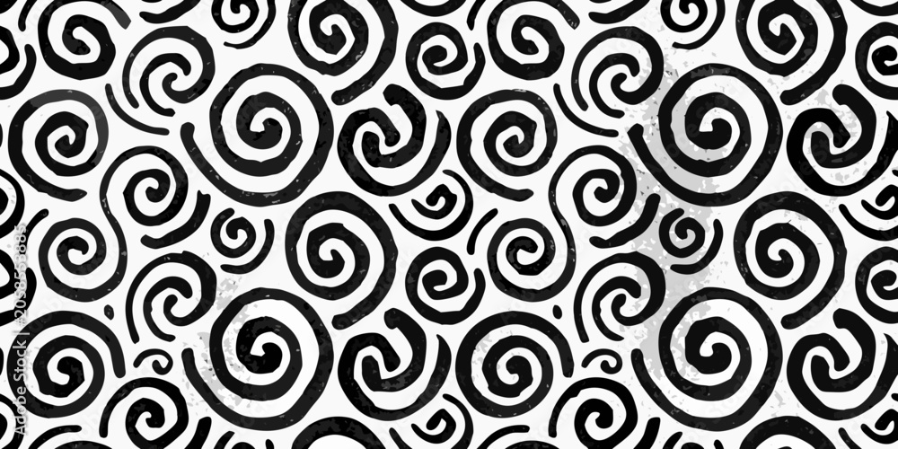 Fototapeta premium Swirling curl pattern seamless black and white vector illustration