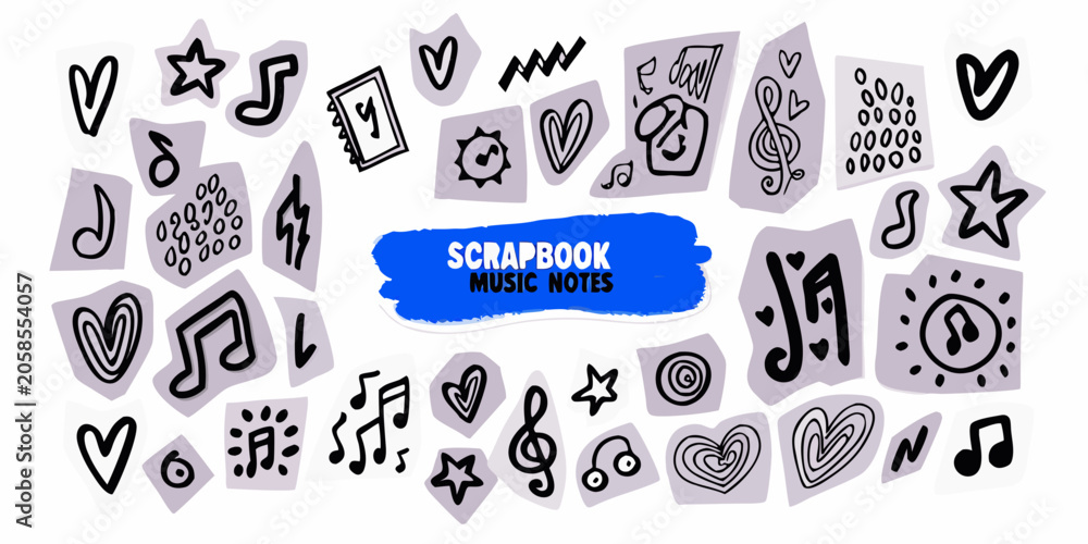 Naklejka premium Music notes and hearts vector illustration collection on white background