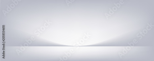 White grey studio room. Limbo light background. Abstract 3d gradient backdrop for product presentation. Minimal wall scene spotlight. Showcase, promotion display.