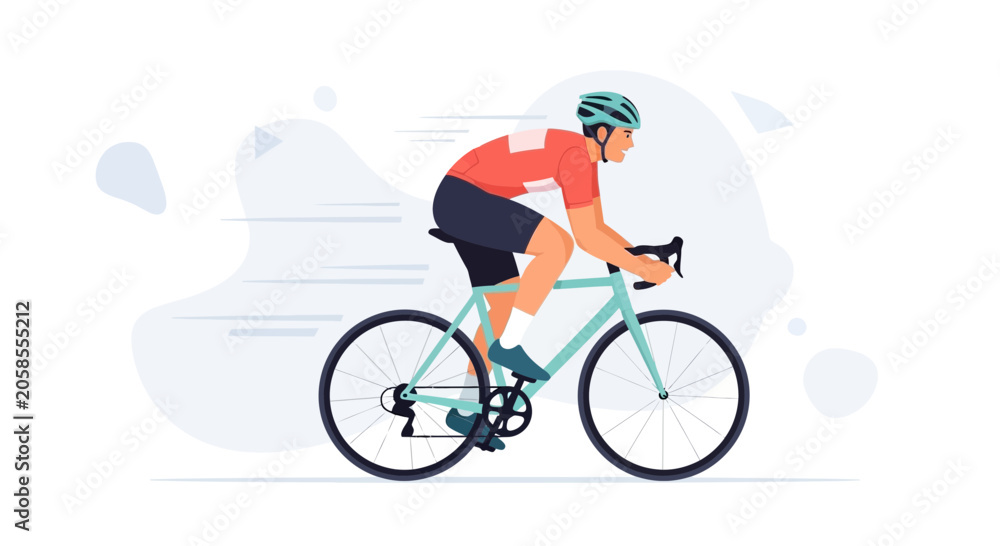Obraz premium Cyclist in motion, vector illustration. Dynamic sports scene with rider on a bicycle, conveying speed and athleticism.