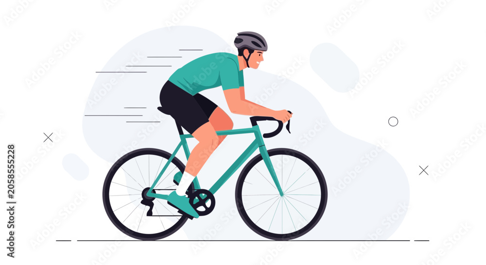 Fototapeta premium Cyclist in motion, flat design illustration