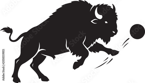 Bison Silhouette Line Art Bold Outline Wildlife Animal Vector Illustration