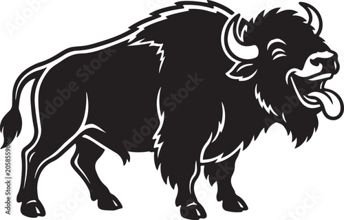 Bison Silhouette Line Art Bold Outline Wildlife Animal Vector Illustration