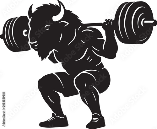 Gym Bison Silhouette Line Art Bold Outline Wildlife Animal Vector Illustration