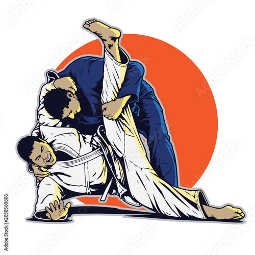 Εκτύπωση καμβά Brazilian Jiu Jitsu Grappling Match Vector Illustration