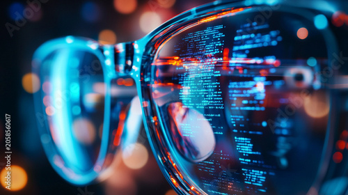 Close-up of smart glasses providing real-time accessibility assistance, inclusive technology concept, realistic stock photography