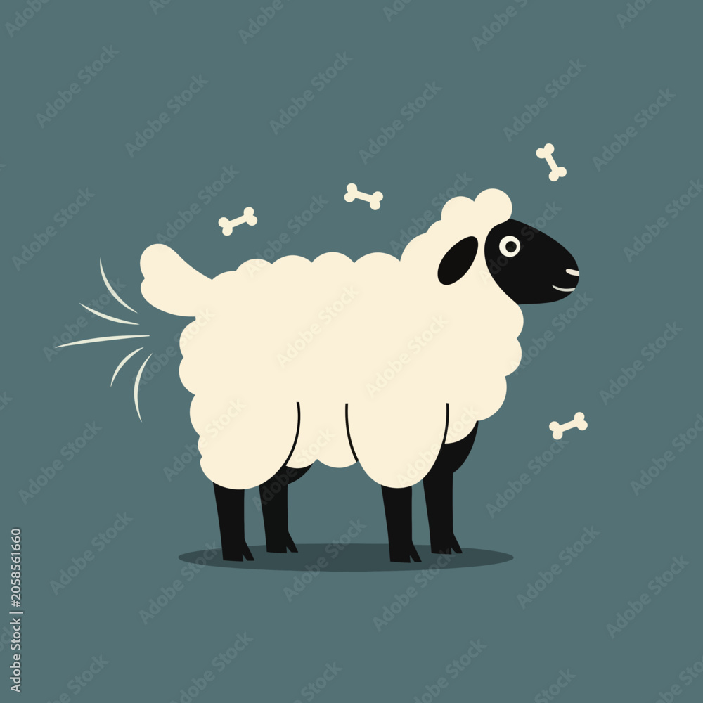 Obraz premium A cartoon sheep jumping with green background 