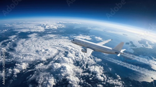 Airplane in Wide Sky over Clouds for Travel and Aerial Photography