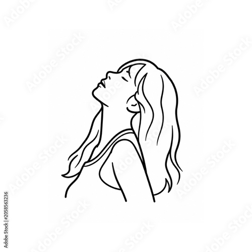 Girl Looking Up Line art illustration.