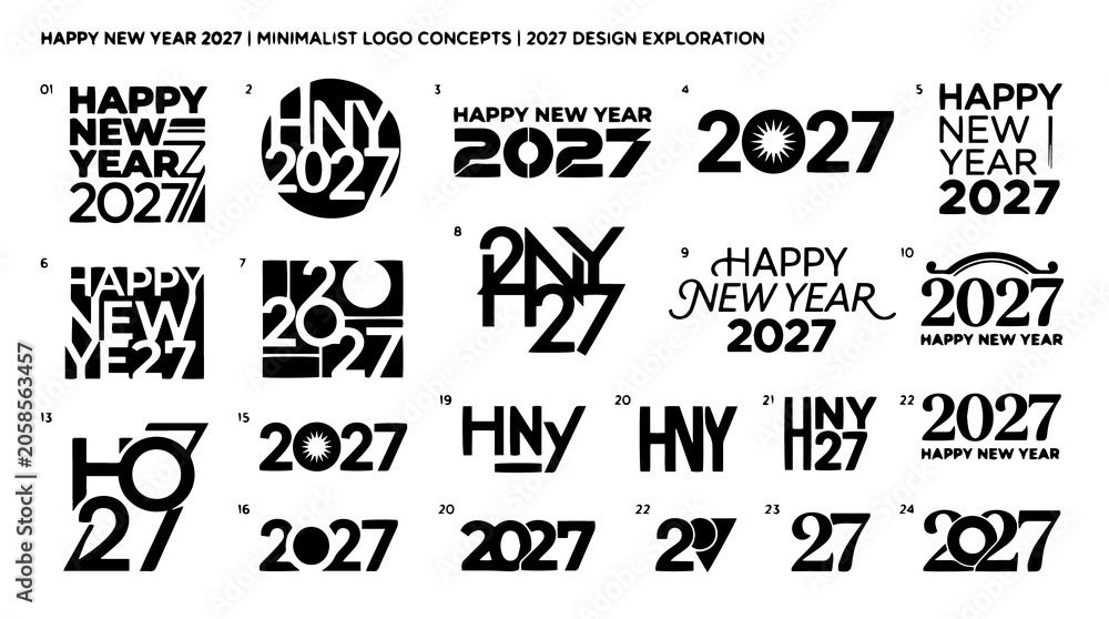 Obraz premium Minimalist Typography Collection for Happy New Year 2027 Celebration Branding and Graphic Design Elements