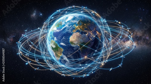 Earth Satellites Orbiting Earth Showing Global Connectivity in Space