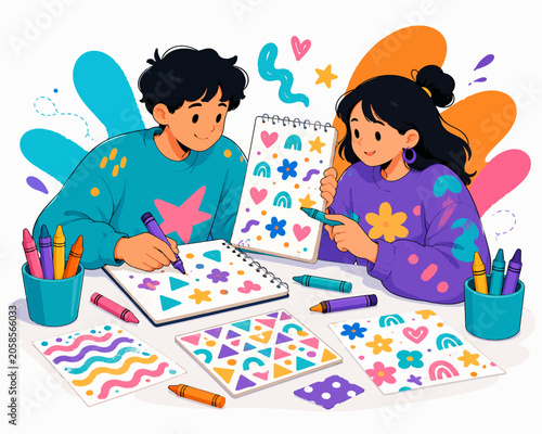 Creative duo in a colourful workspace