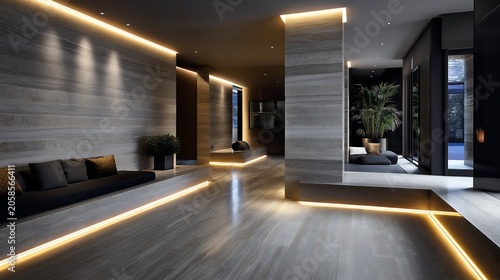 Modern Interior with Strip Lighting and Elegant Design Elements