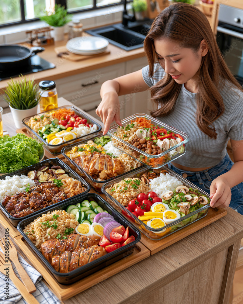 Obraz premium Healthy Homecooked Meal Preparation: Fresh and Delicious Chicken and Vegetable Recipes for Vibrant Dining