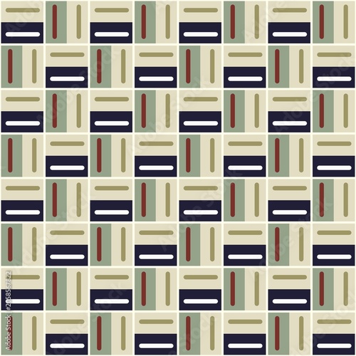 ​Seamless retro geometric pattern with abstract grid lines and squares. Modern mid-century vector background.