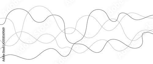 Curved black long lines seamless wave pattern. Thin line wavy abstract vector background. Wavy line horizontal divider wavy pattern. Curve line art striped. Abstract wave elements. Vector illustration