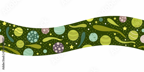 Tableau sur toile Retro Space Planets And Stars Vector Illustration With Wavy Background