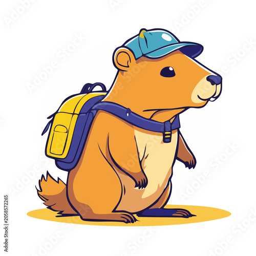 Cartoon capybara with backpack and cap