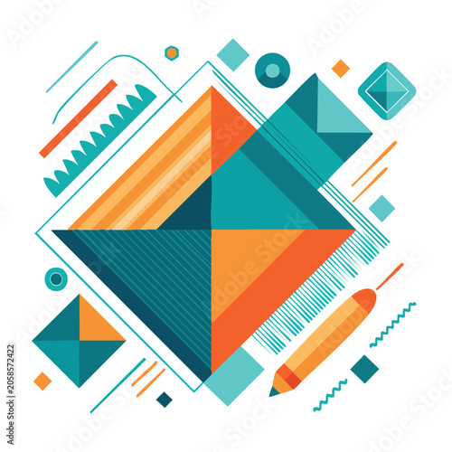 Geometric abstract design with pencil and ruler elements