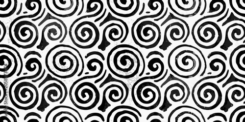 Tableau sur toile Swirling curl pattern seamless black and white vector illustration