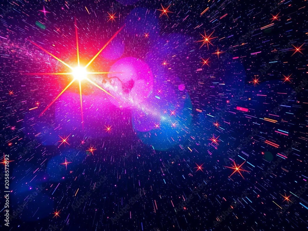 Fototapeta premium Vibrant colored stars with sparkly trails and intricate details, twinkling, magical