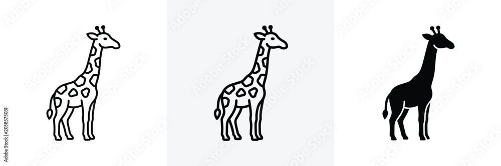 Obraz premium Minimalist Vector Illustration of Three Giraffes Line Art Silhouette