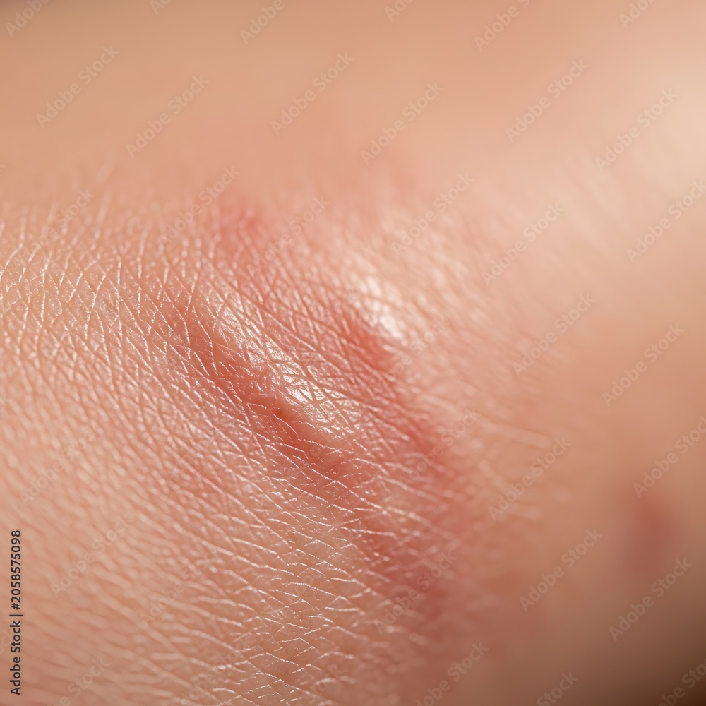 Fototapeta premium Red Irritated Skin Bump Shown in Close Up Macro Detail