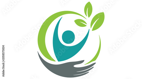 Leaves Sprout Logo Icon with Blue Droplet Shape and Green Ring for Eco Friendly Sustainable Branding