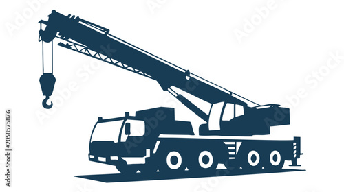 Cement Mixer Truck Towing a Construction Crane for Heavy Lifting Operations in Blue Vector Silhouette Style