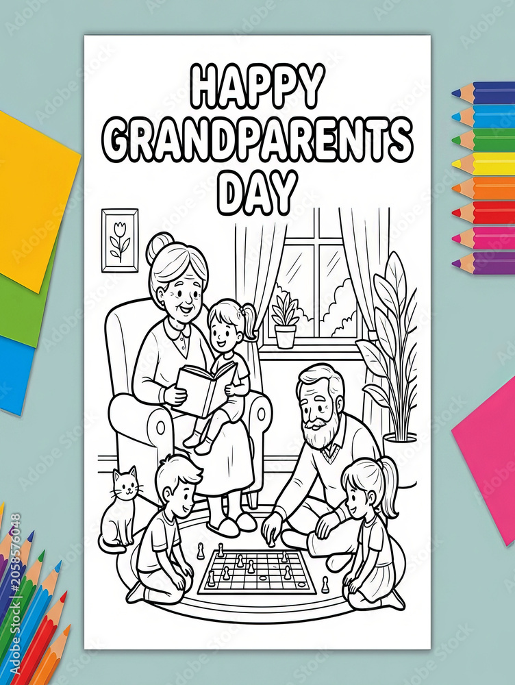 Obraz premium Grandparents reading to grandchildren on couch