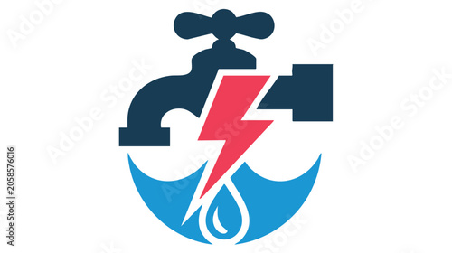 Safety Icon with Blue Shield, Red Lightning Bolt and Flame Drop Symbol for Risk Prevention and Hazard Warning