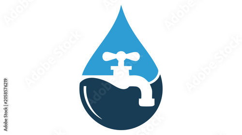 Triangle Drop Icon with Blue Water Texture, White Wrench and Tool Silhouette Inside a Circular Badge