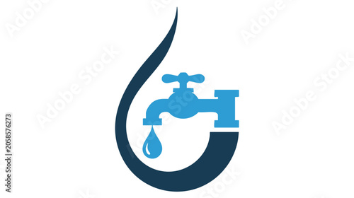 Droplet with Faucet Tap and Water Faucet Wrench Icon in Blue Gradient for Technology and Plumbing Graphics