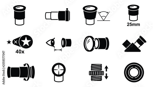 Foto Telescope eyepiece set including astronomical optical lens vector illustration for stargazing equipment