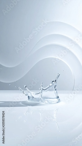 water splash closeup with crown shape and rippling waves background, freshness and purity liquid motion, hydration and clarity element