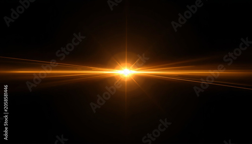 Horizontal Anamorphic Lens Flare - Golden Cinematic Light Streak Overlay