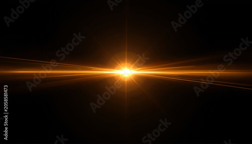 Horizontal Anamorphic Lens Flare - Golden Cinematic Light Streak Overlay