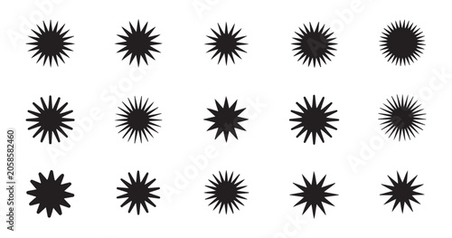 Photography Collection of fifteen black vector sunburst and star explosion elements for modern graphic projects