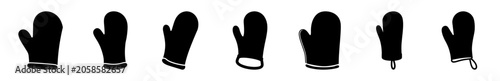 Fotografie Black winter mittens icon set with different styles - A clean set of six black mitten icons in various designs, perfect for winter-themed projects or app interfaces