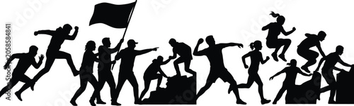 Tableau sur toile Group of people silhouette against a white background dynamic composition