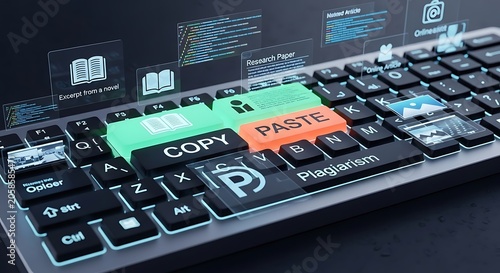 Glowing Copy Paste Keys Showing Plagiarism Concept on Computer Keyboard