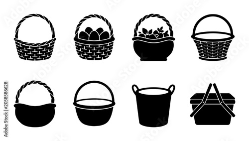 Cuadro en lienzo Vector Collection: Assorted Woven Baskets, Buckets, and Containers for Storage,