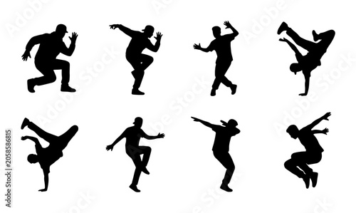 Konstfotografi Dynamic Breakdance Silhouettes, Hip Hop Dancer Poses, Urban Street Dance Figures