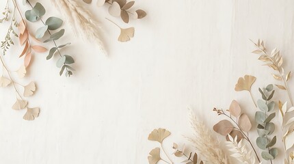 Soft Dried Botanical Arrangement Framing Minimal Beige Background