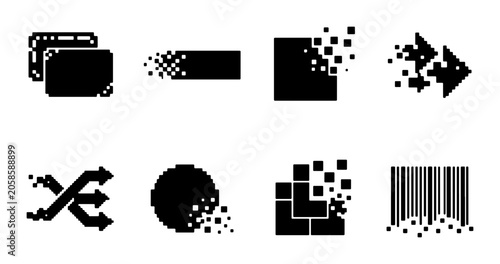 Bild auf Leinwand Digital Transformation Icons, Pixelated Data Flow, Abstract Geometric Shapes, Te