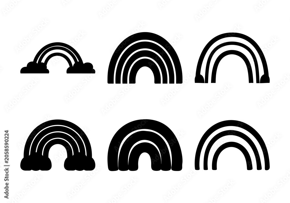 Obraz premium Set of colorful rainbow arches and half circles icons - A clean collection of stylish rainbow arches and half circles in black and white, perfect for modern designs and illustrations.