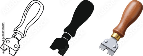 Tableau sur toile Set of scraper tools including outline silhouette and realistic styles for clean